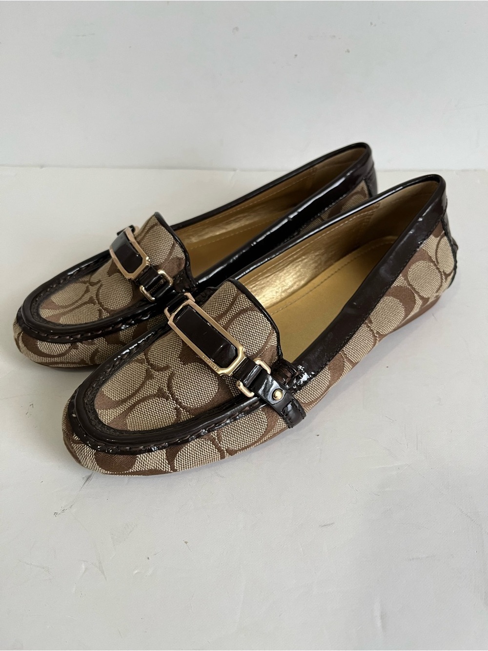 Coach Brown CC Signature Monogram Jacquard Flynn Loafers Size 6B